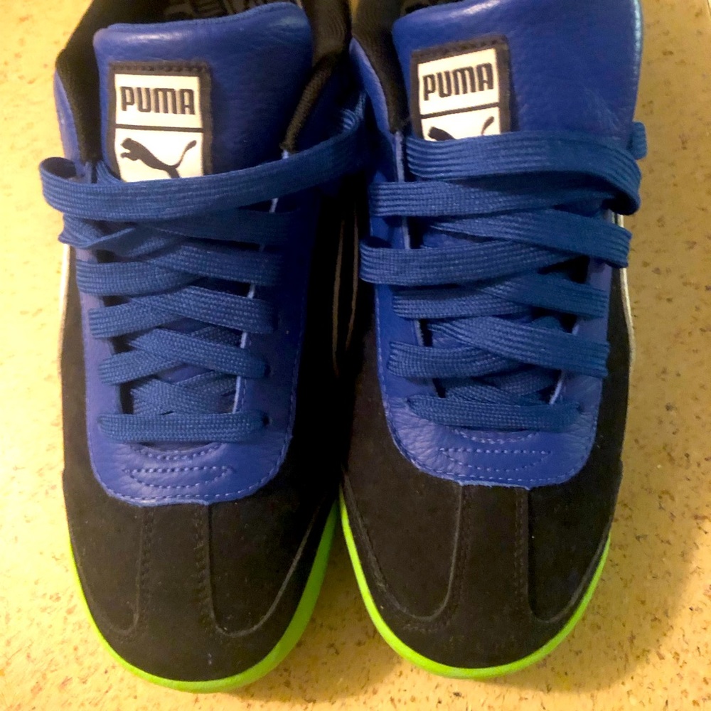 Men’s Puma size 10 black/lime green/royal blue